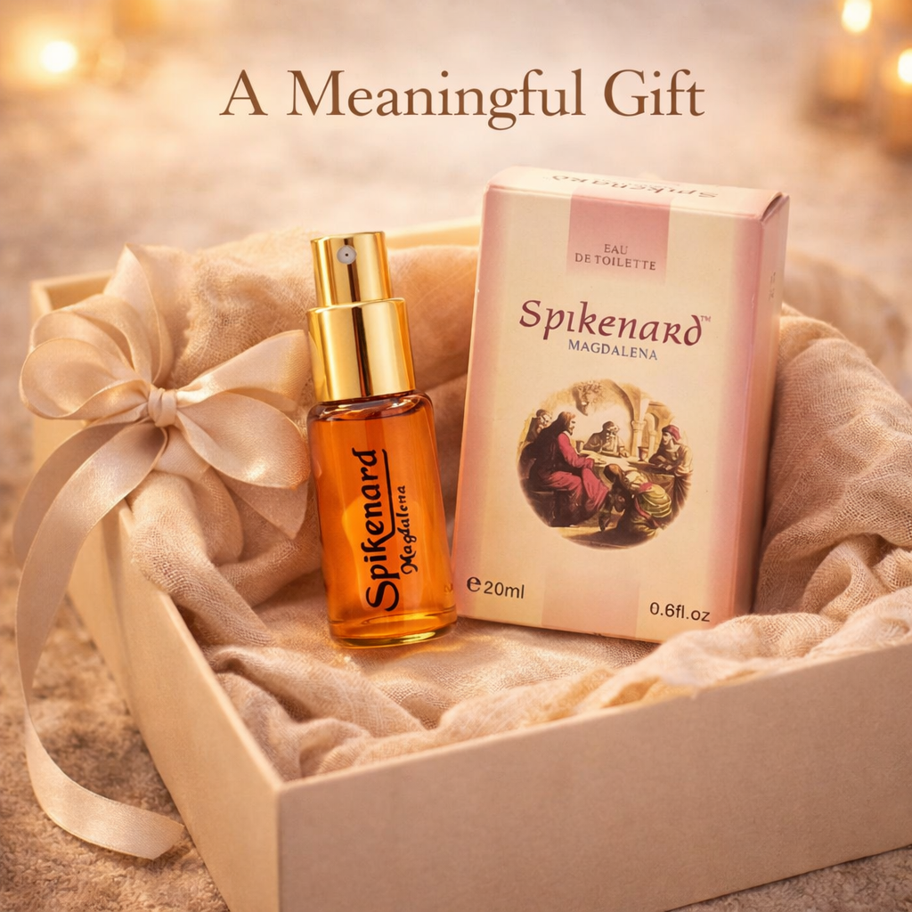 Spikenard Magdalena 20ml perfume gift set with elegant packaging, ideal Christian gift for women.