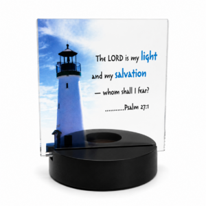 Inspirational Christian Acrylic Plaque with Wooden Tea Light Holder – Bible Verse Desk Décor – 4 Scripture Designs